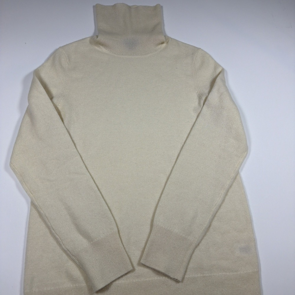 Talbots Pure Cashmere Turtleneck Sweater Womens M Tan Beige Long Sleeve Soft - Picture 2 of 5